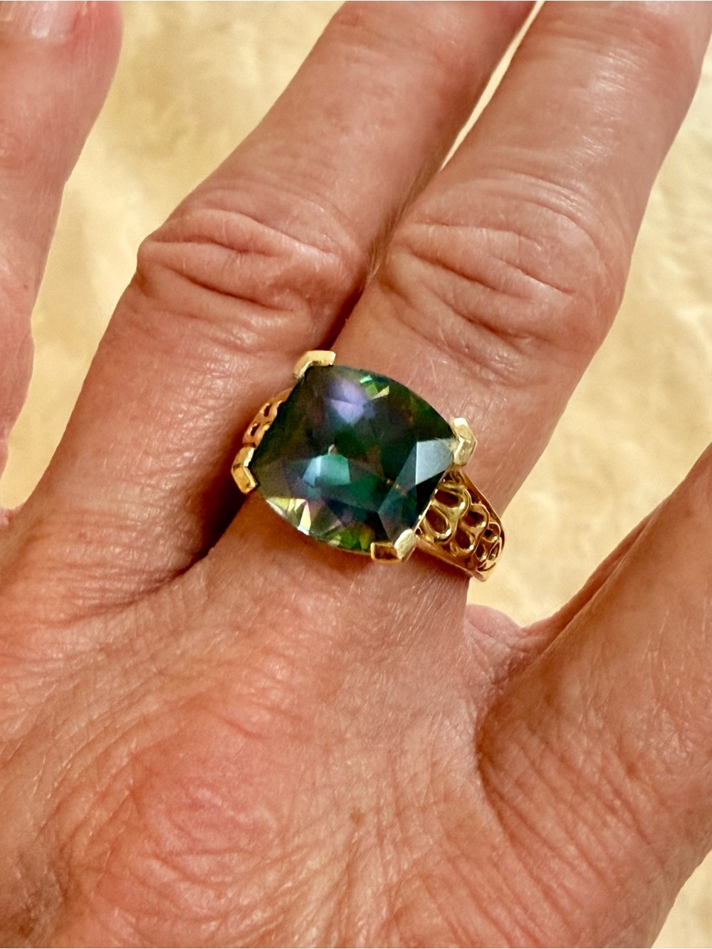 Gold Ring with Mystic Topaz Cushion-Cut Gemstone